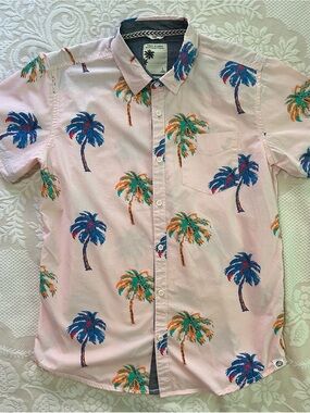 Free Planet Pastel Pink Short-Sleeve Palm Tree Button-Down Shirt